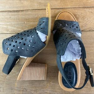 Born black lattice cut leather sling back sandals with heel, 8